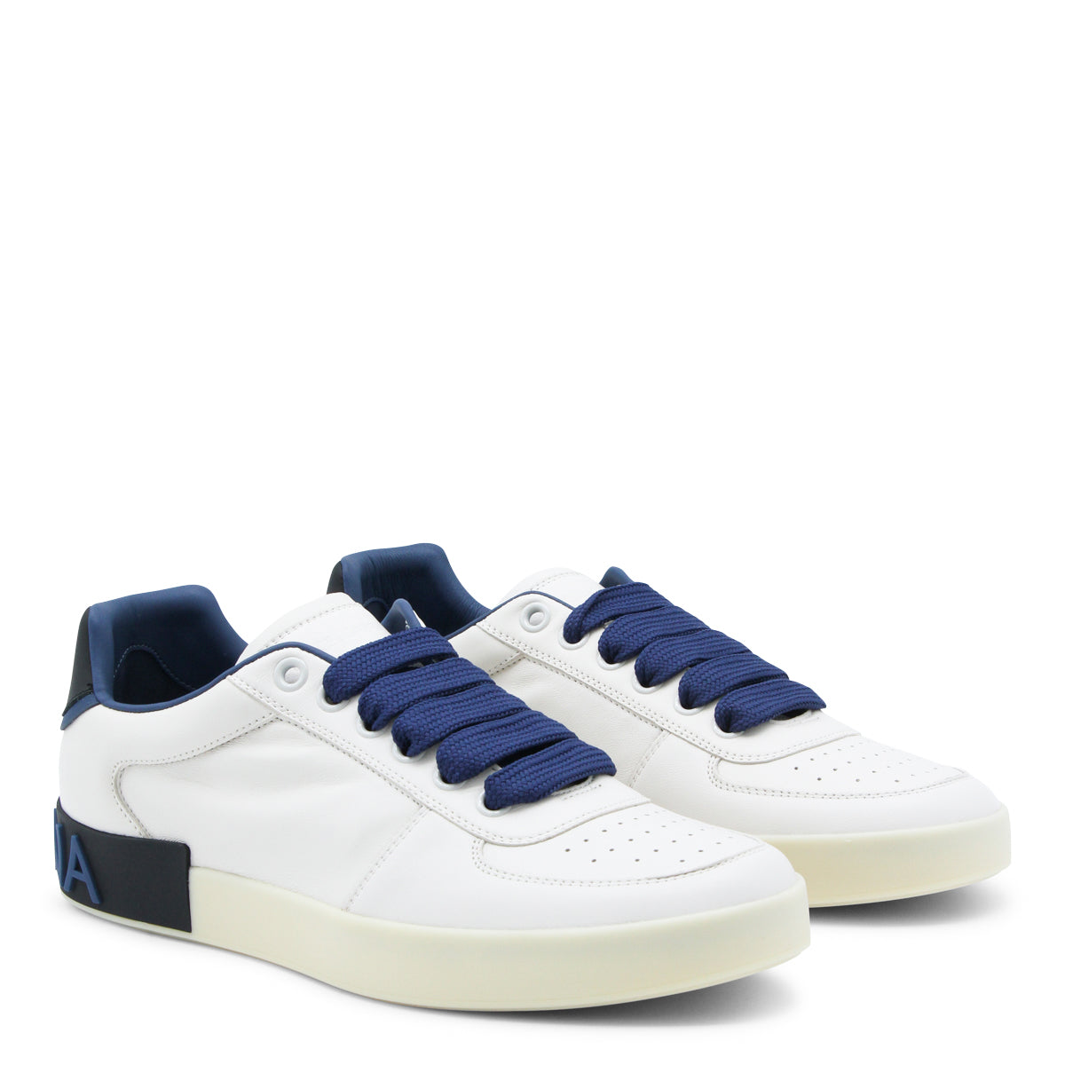 WHITE AND BLUE LEATHER SNEAKERS
