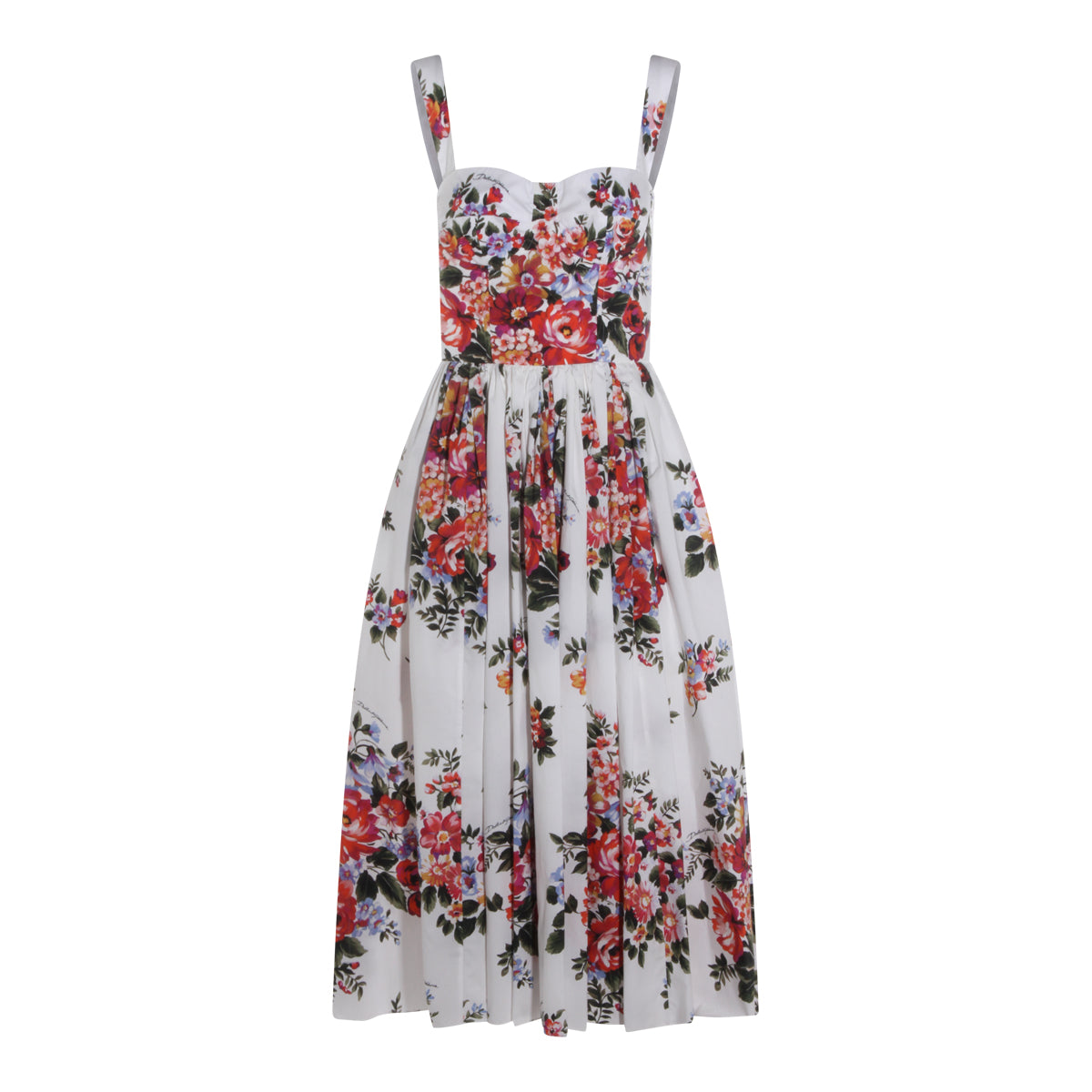 WHITE AND MULTICOLOR SILK MAXI DRESS