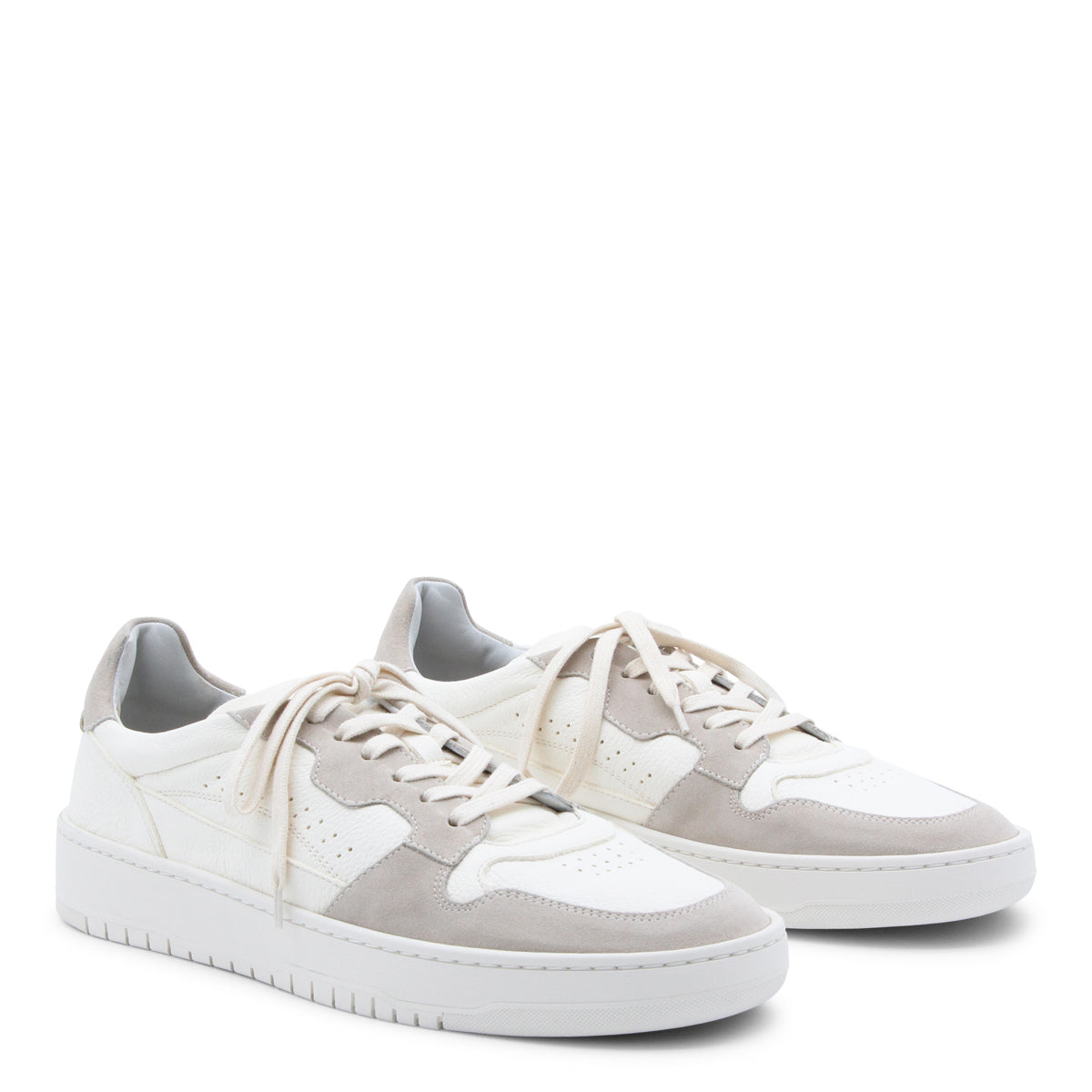 WHITE AND BEIGE LEATHER SNEAKERS