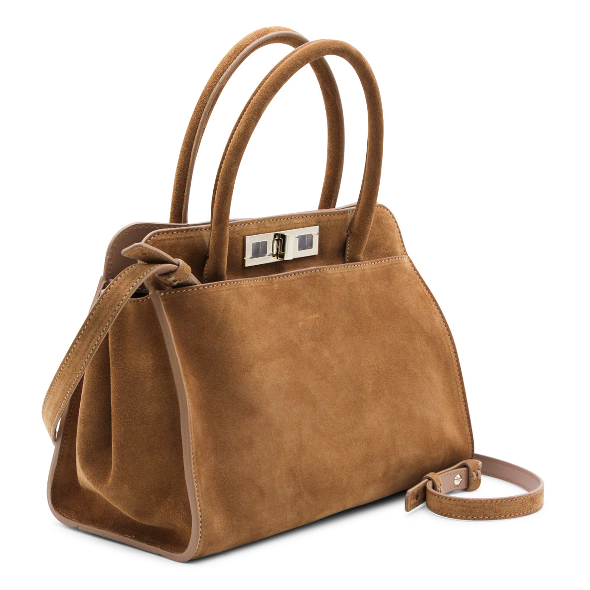 BROWN SUEDE TOP HANDLE BAG