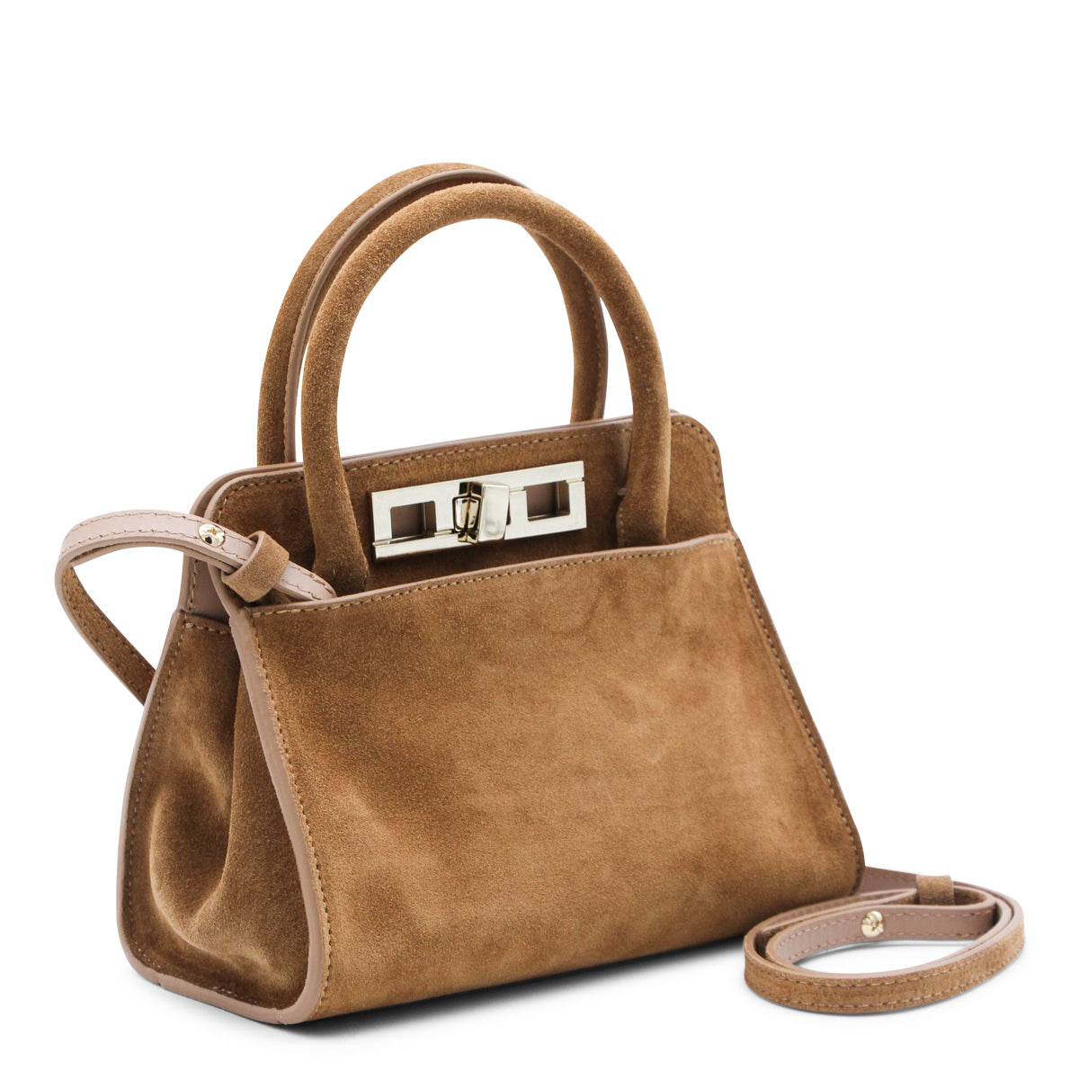 BROWN LEATHER TOP HANDLE BAG