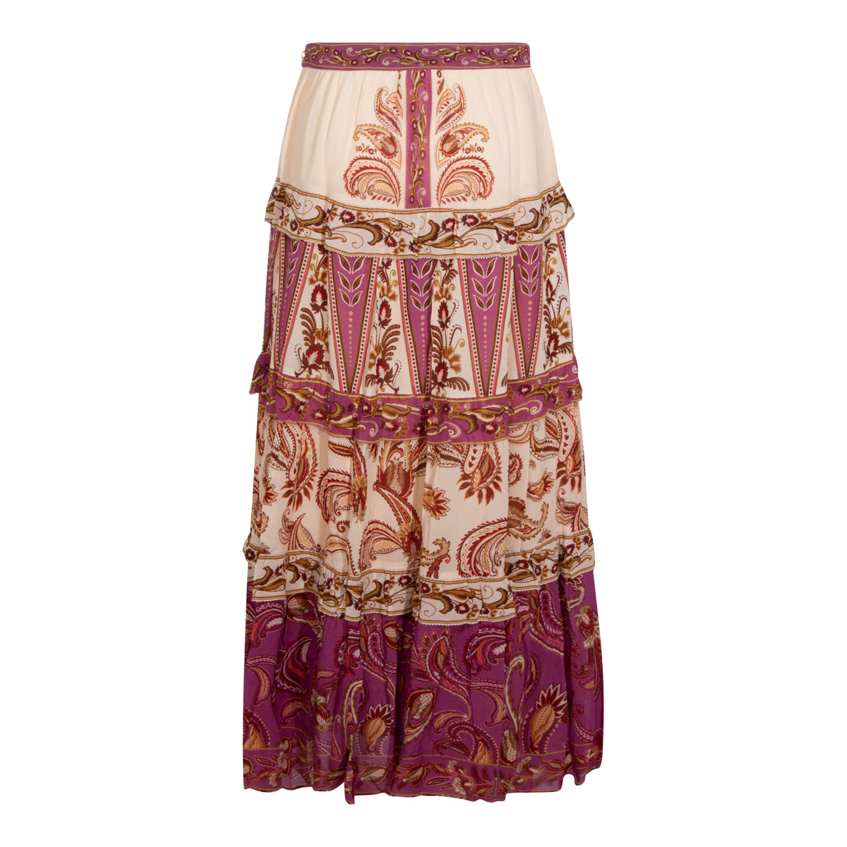 CREAM AND VIOLET VISCOSE SKIRT