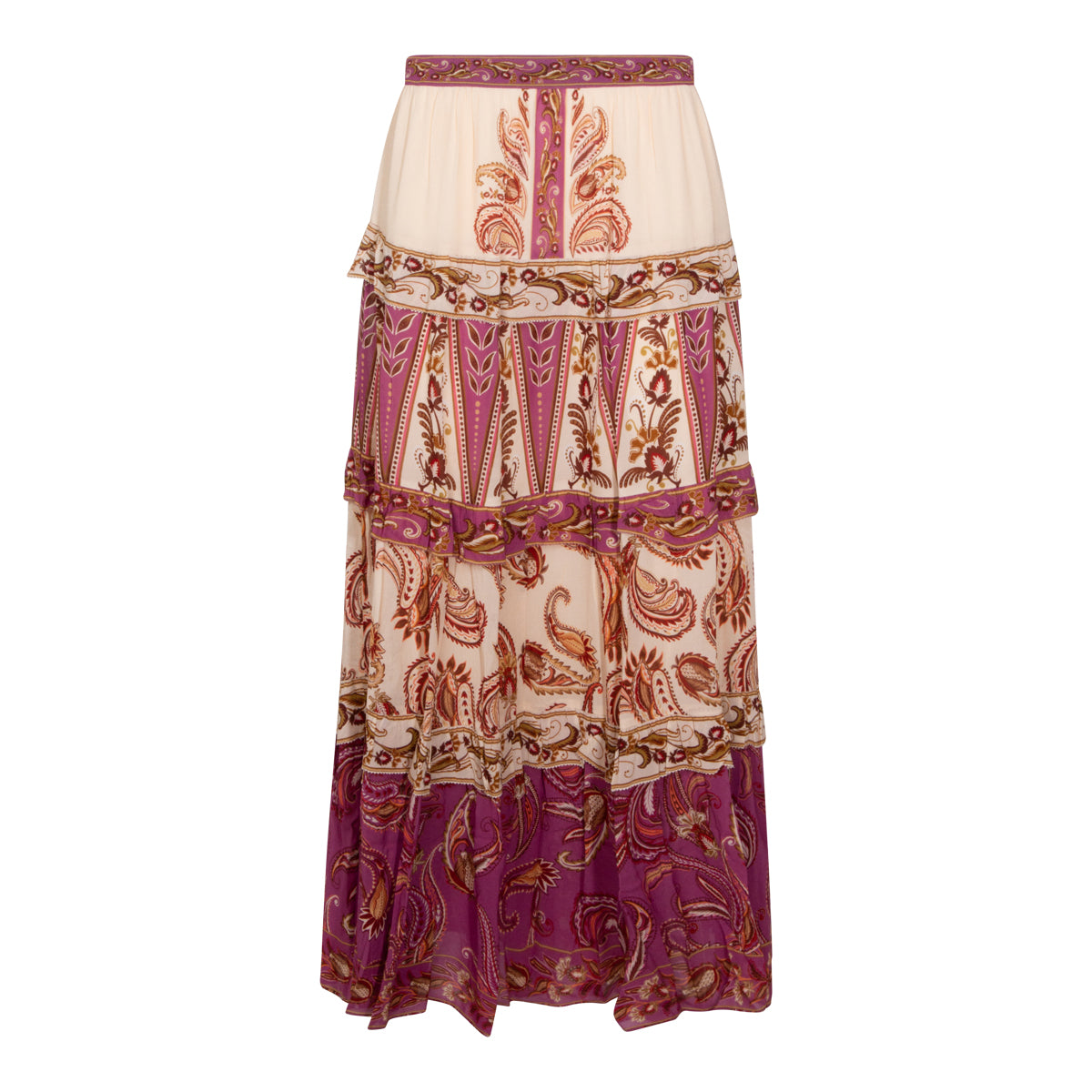 CREAM AND VIOLET VISCOSE SKIRT