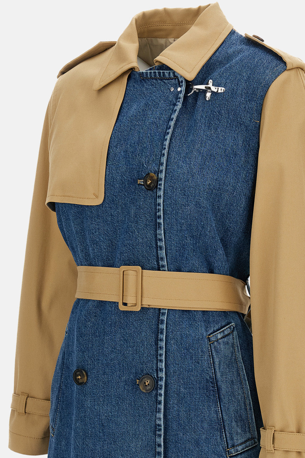 COTTON DRILL AND DENIM TRENCH COAT