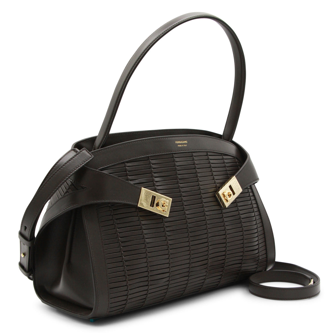 BROWN LEATHER HUG SHOULDER BAG