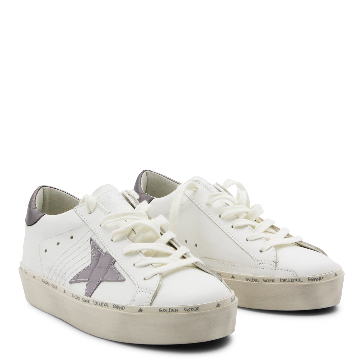 WHITE AND GREY LEATHER SNEAKERS