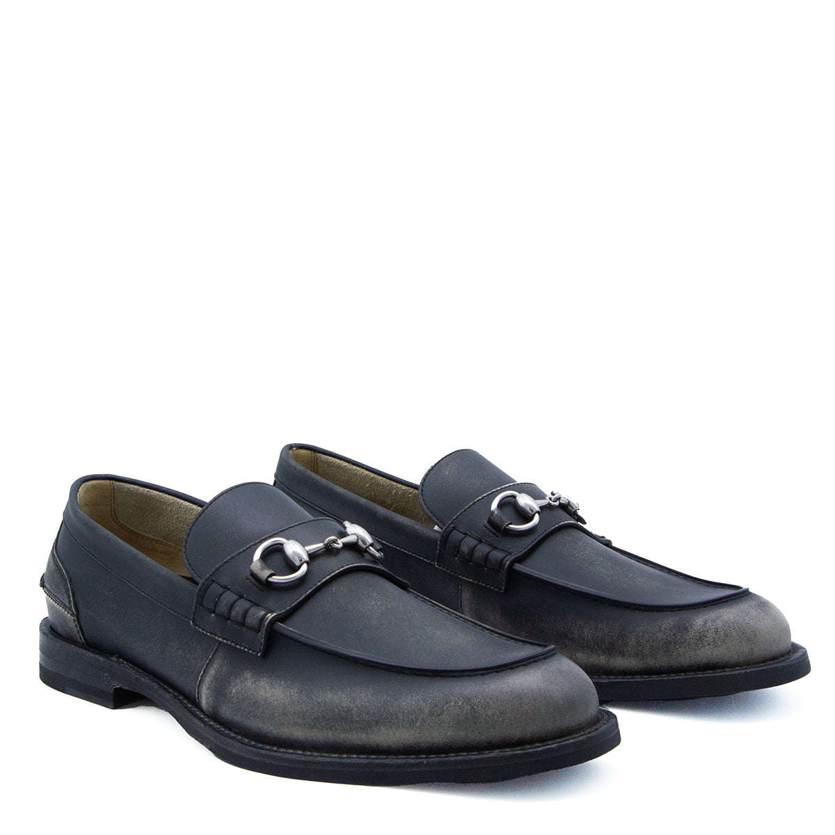 WASHED BLACK LEATHER LOAFERS
