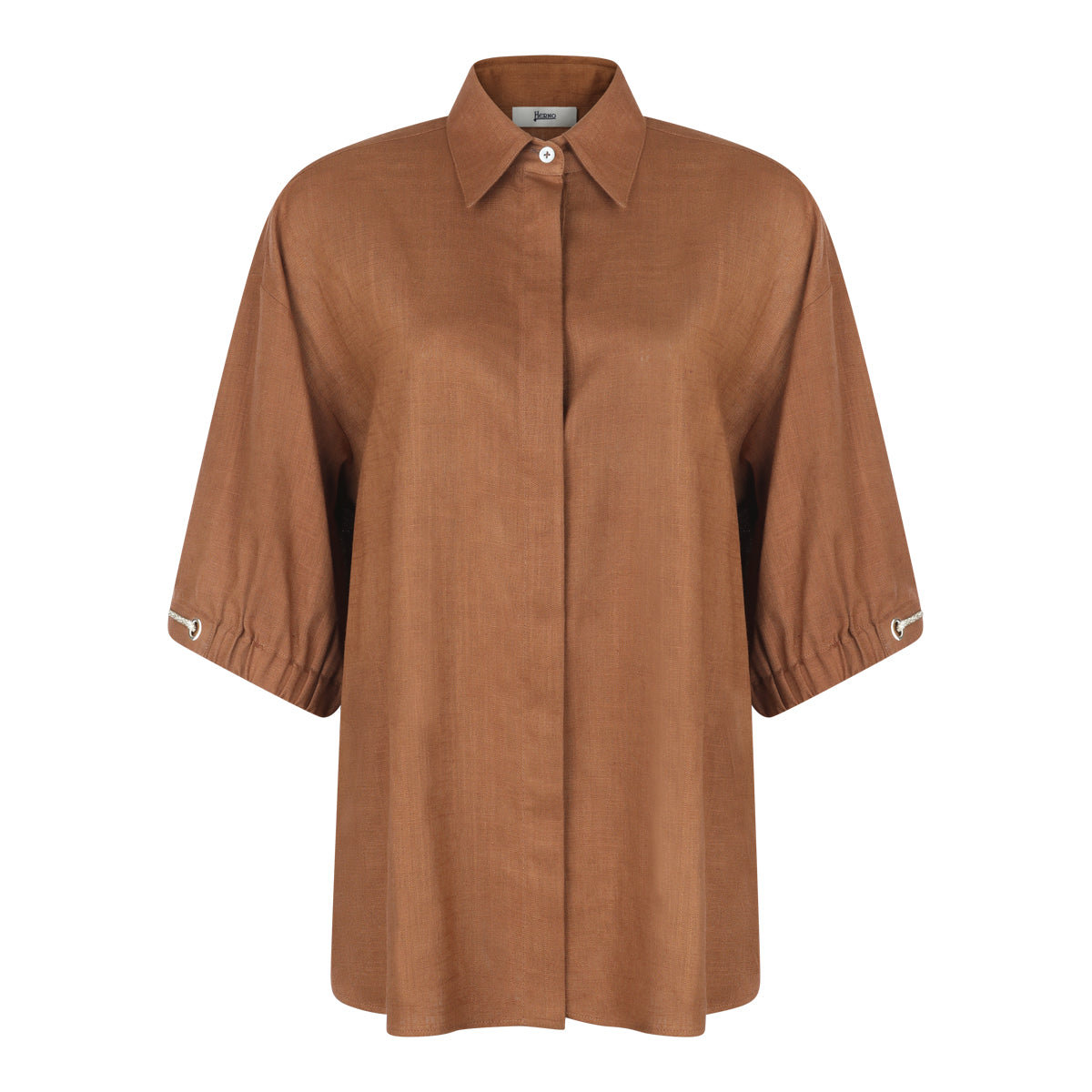 BROWN VISCOSE AND LINEN BLEND SHIRT