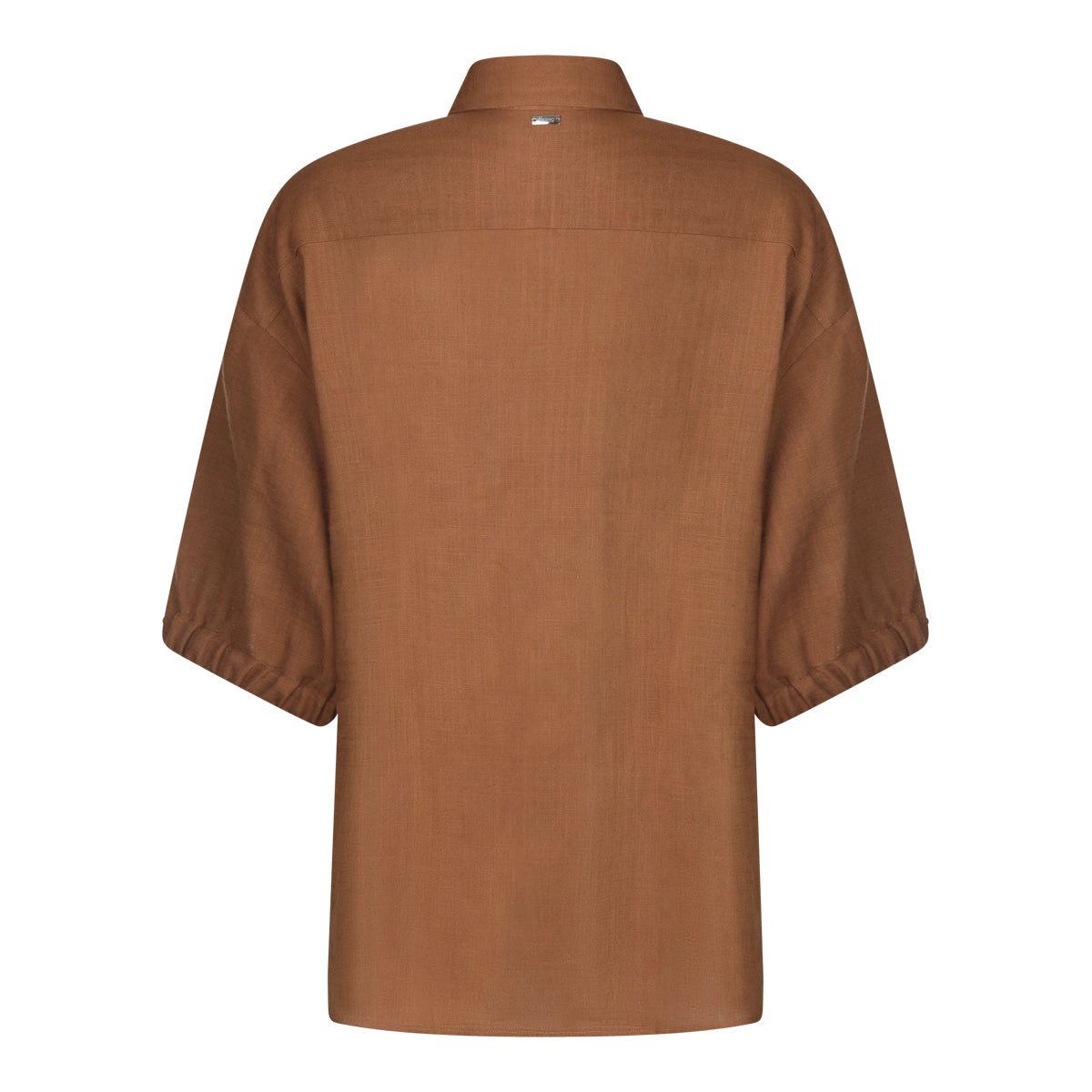 BROWN VISCOSE AND LINEN BLEND SHIRT