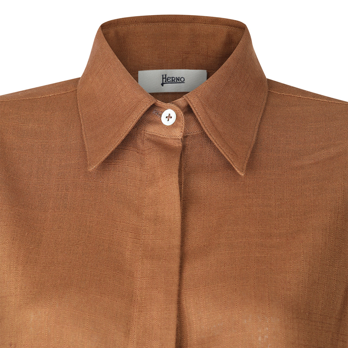 BROWN VISCOSE AND LINEN BLEND SHIRT