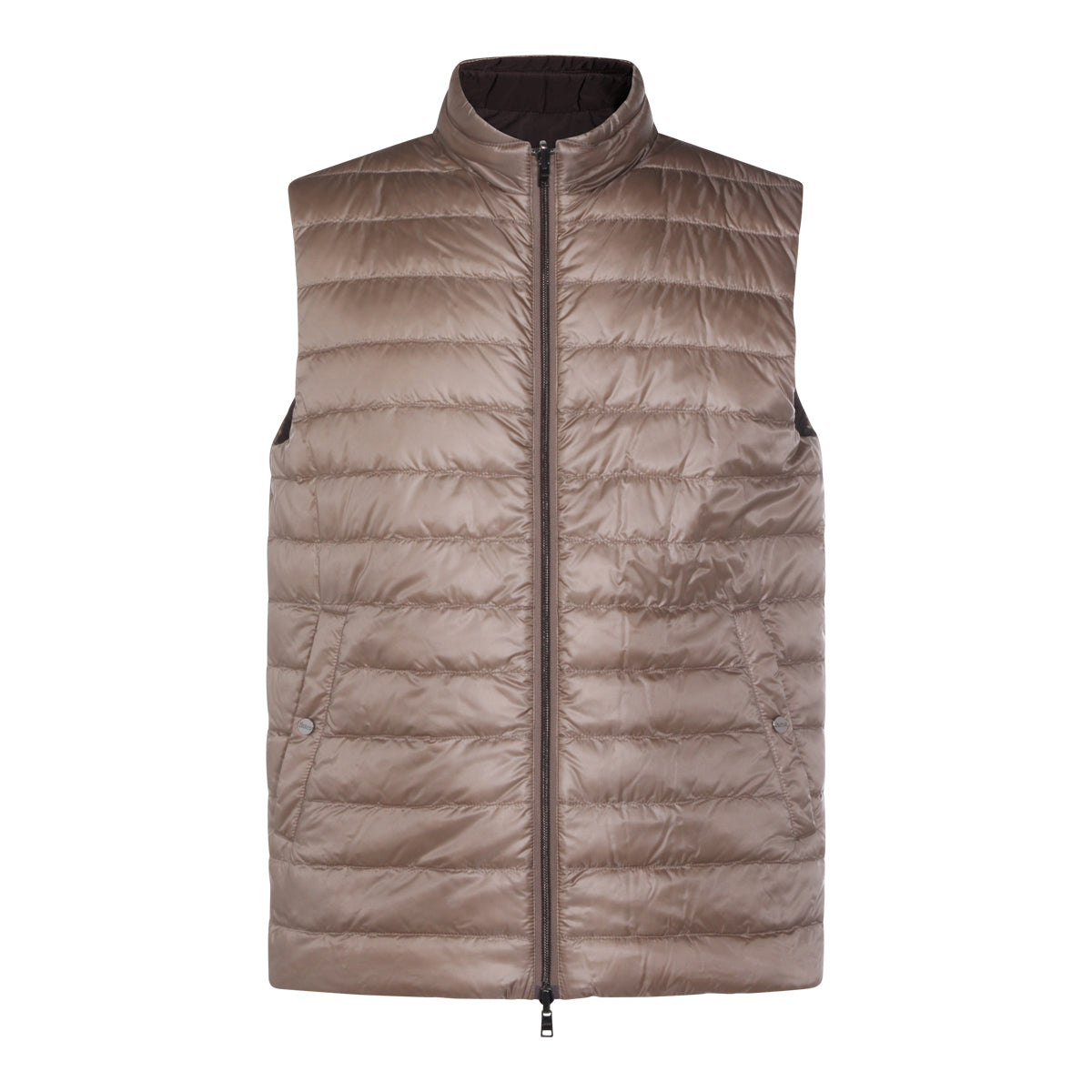 BEIGE AND BROWN REVERSIBLE DOWN JACKET