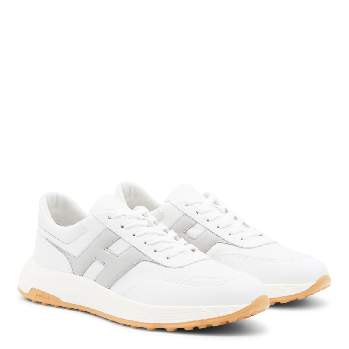 WHITE AND GREY LEATHER SNEAKERS