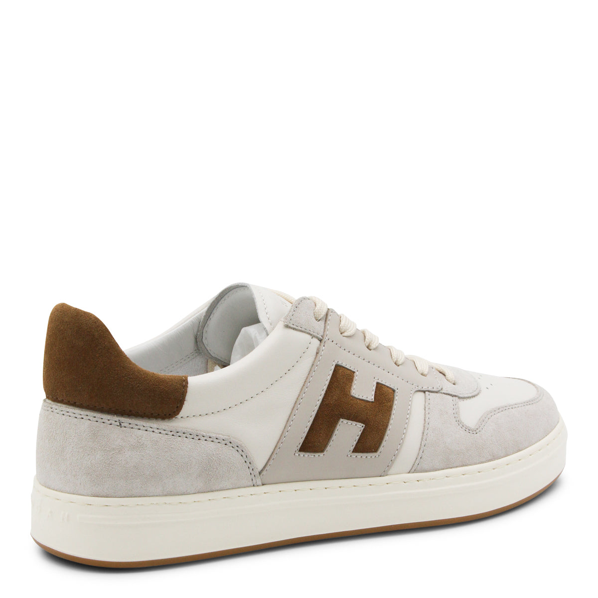 WHITE AND BROWN LEATHER SNEAKERS