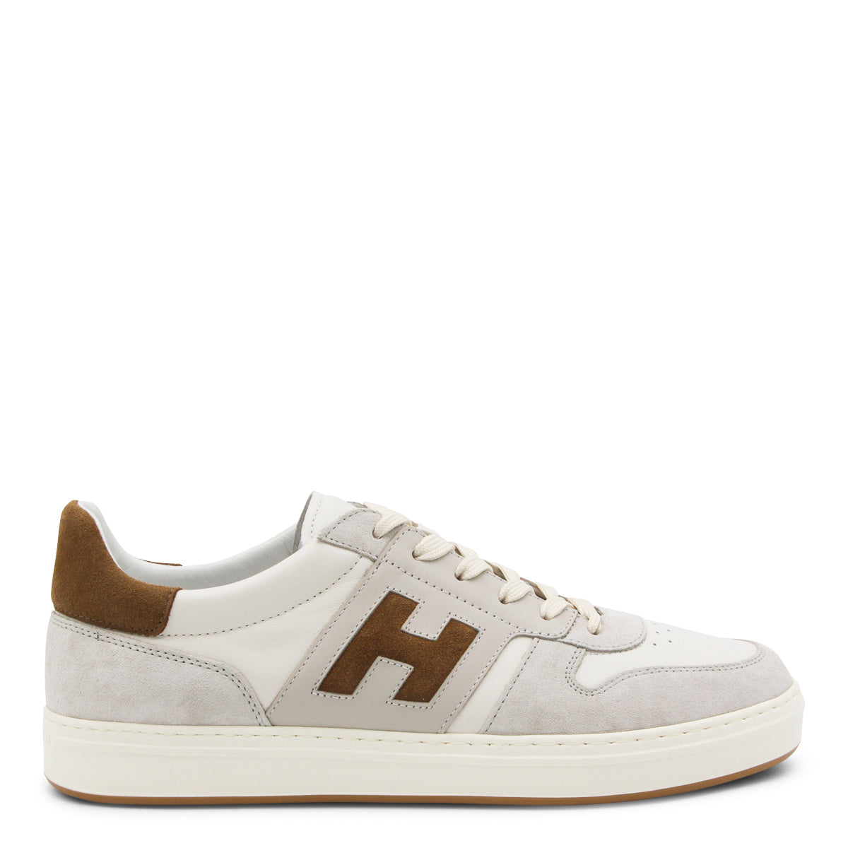 WHITE AND BROWN LEATHER SNEAKERS