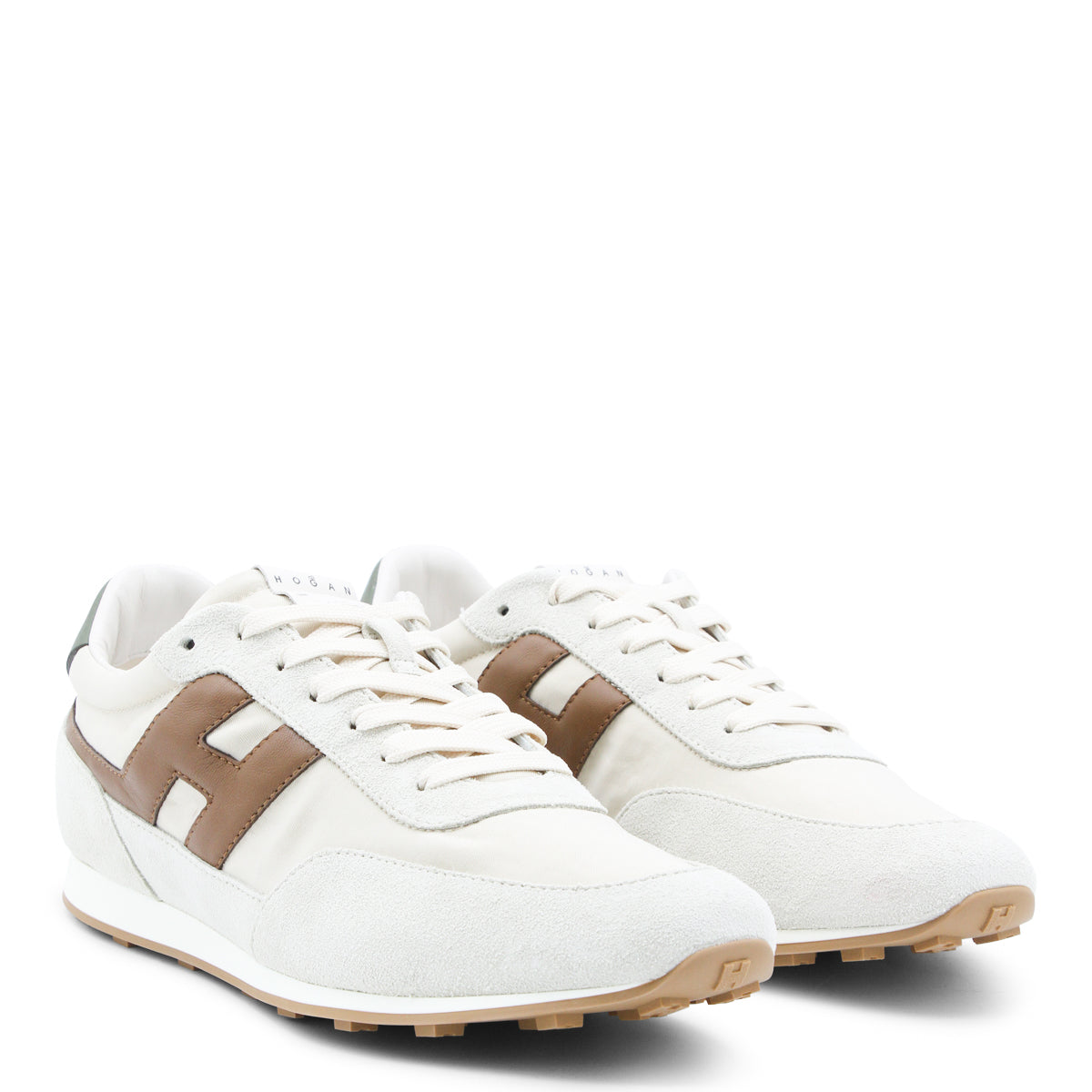 BEIGE AND BROWN LEATHER ATHLETIC SNEAKERS