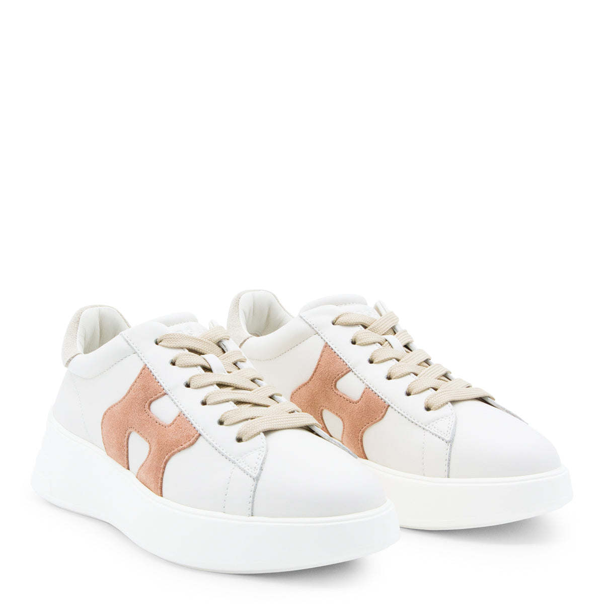 WHITE AND PINK LEATHER REBEL SNEAKERS