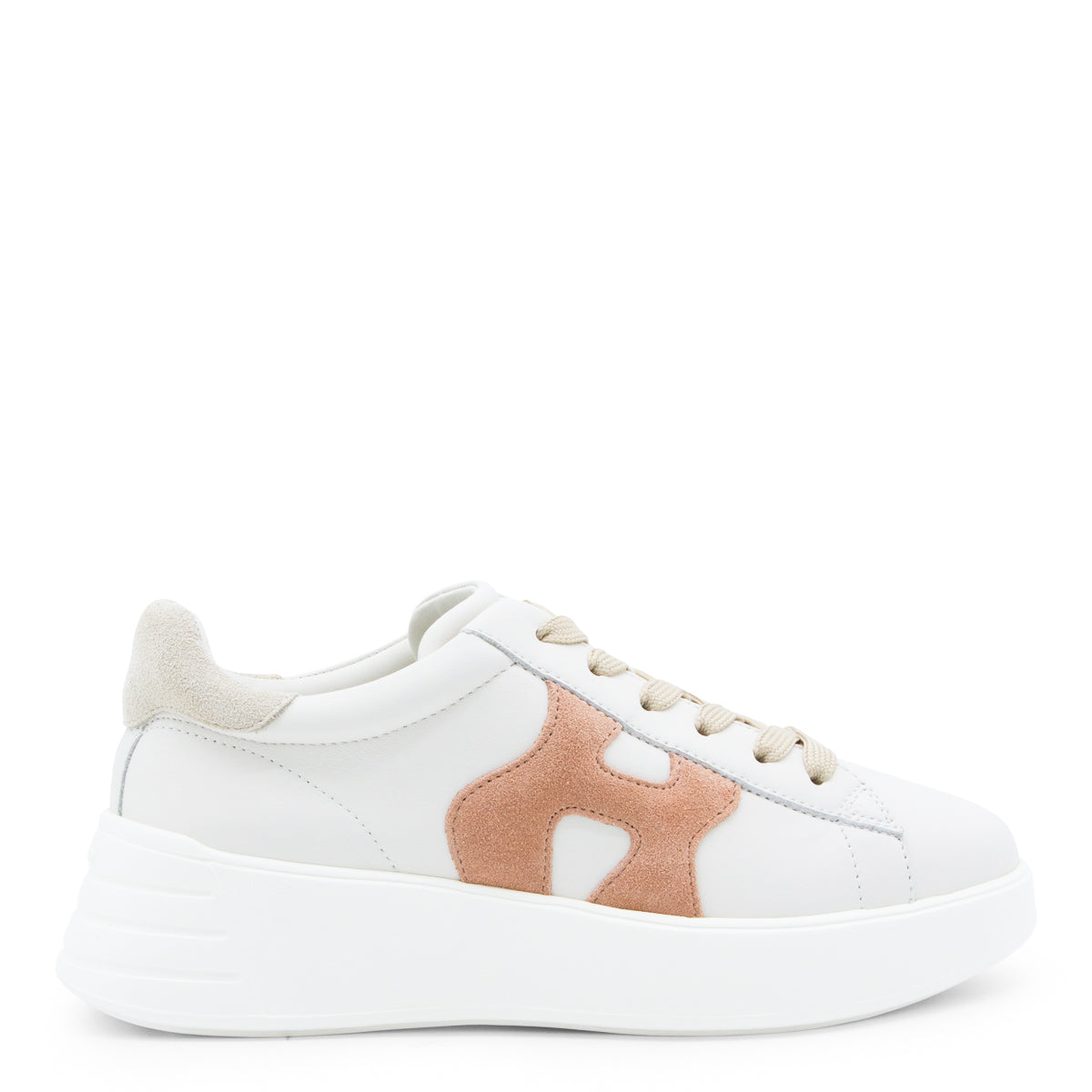 WHITE AND PINK LEATHER REBEL SNEAKERS