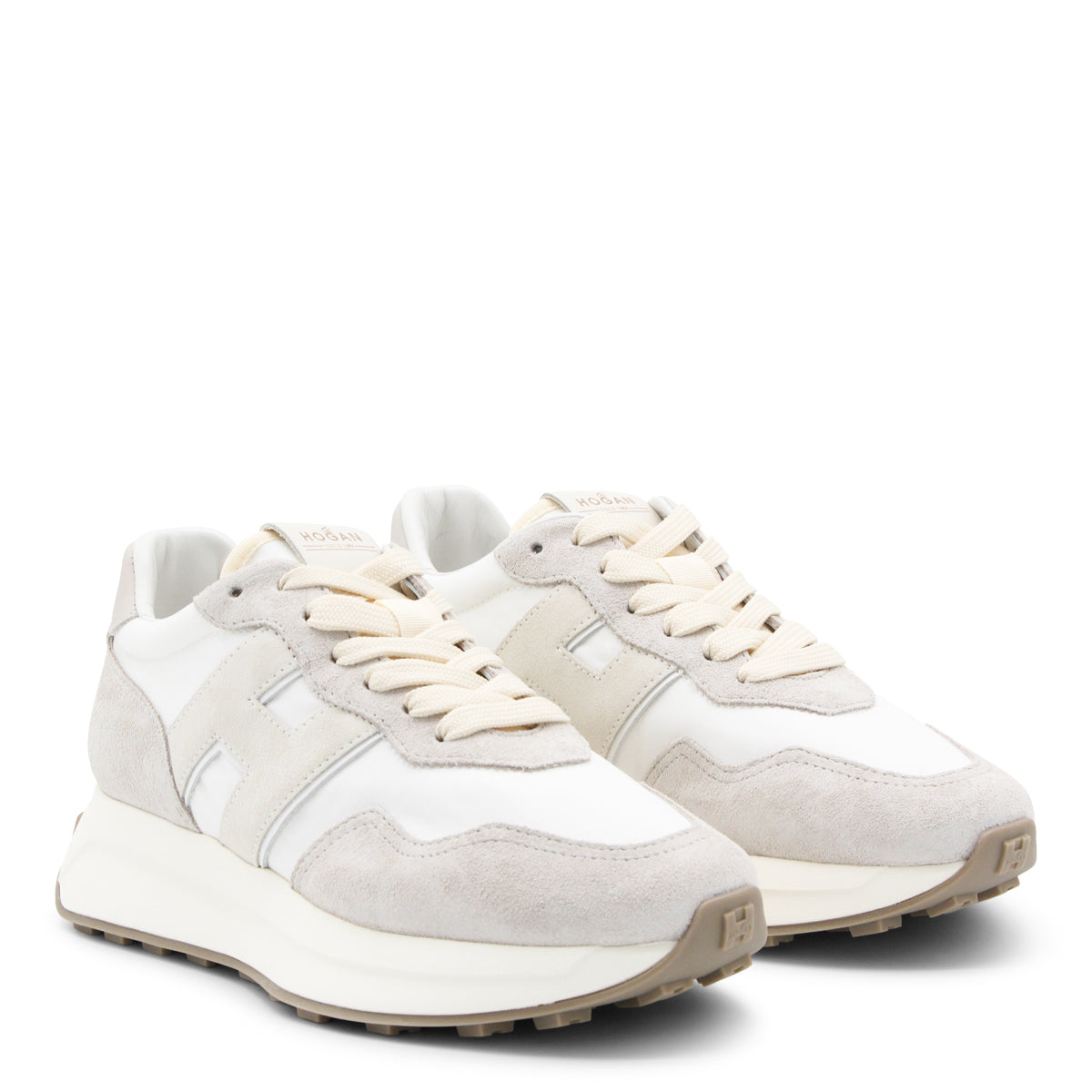 WHITE AND BEIGE LEATHER SNEAKERS