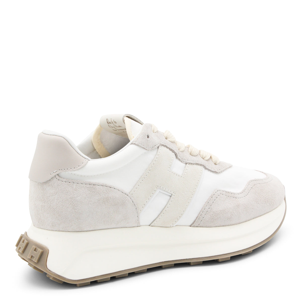 WHITE AND BEIGE LEATHER SNEAKERS