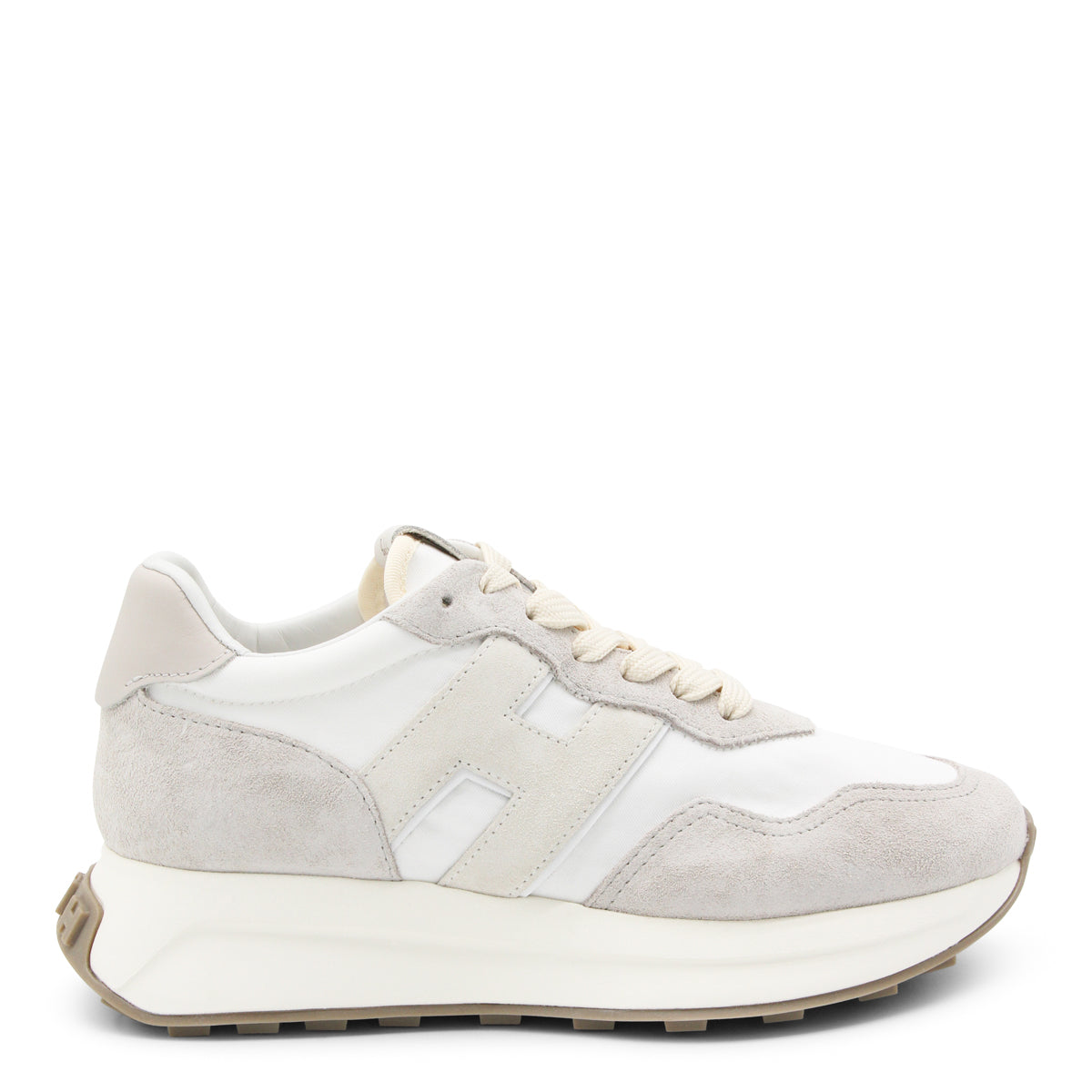 WHITE AND BEIGE LEATHER SNEAKERS
