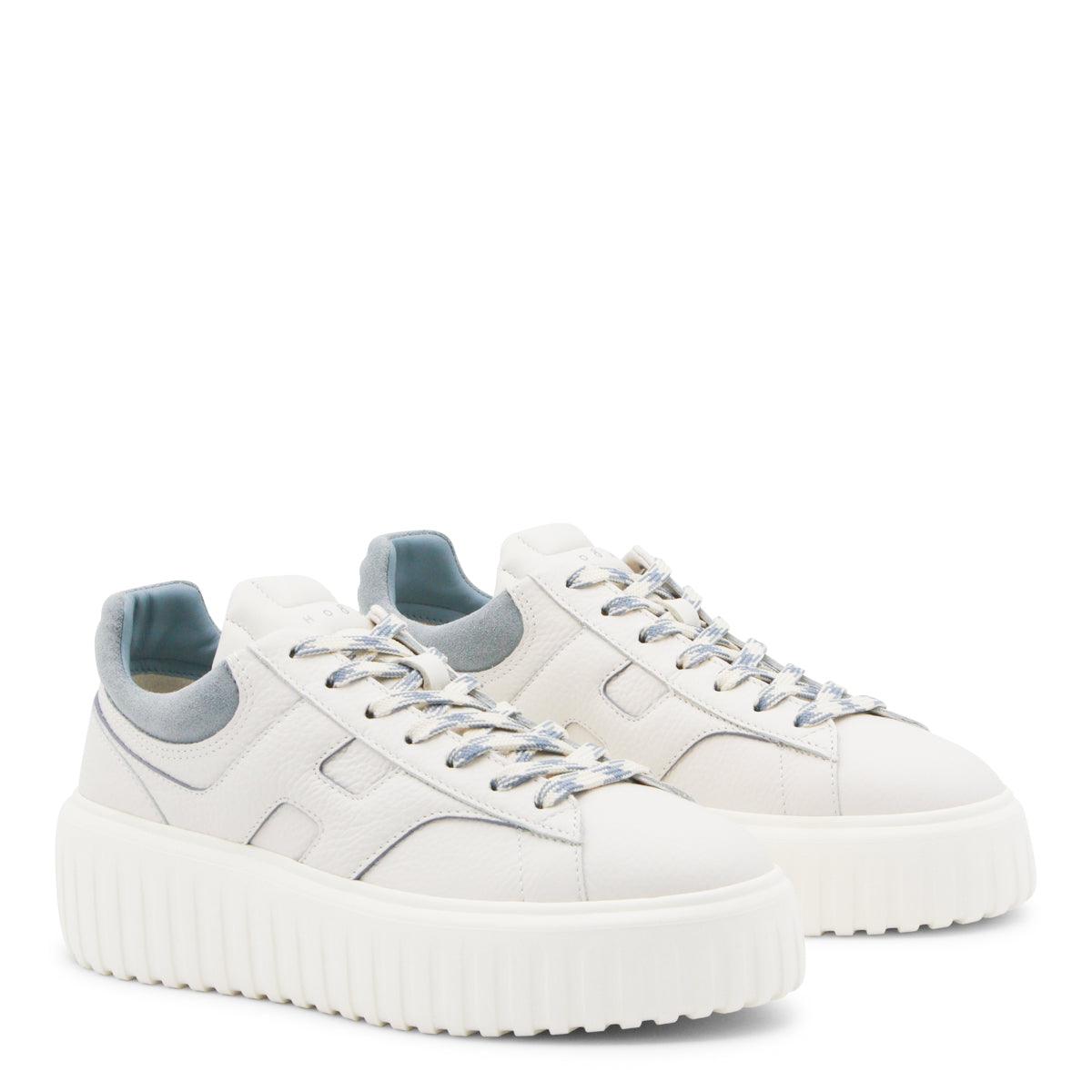 WHITE AND LIGHT BLUE LEATHER SNEAKERS
