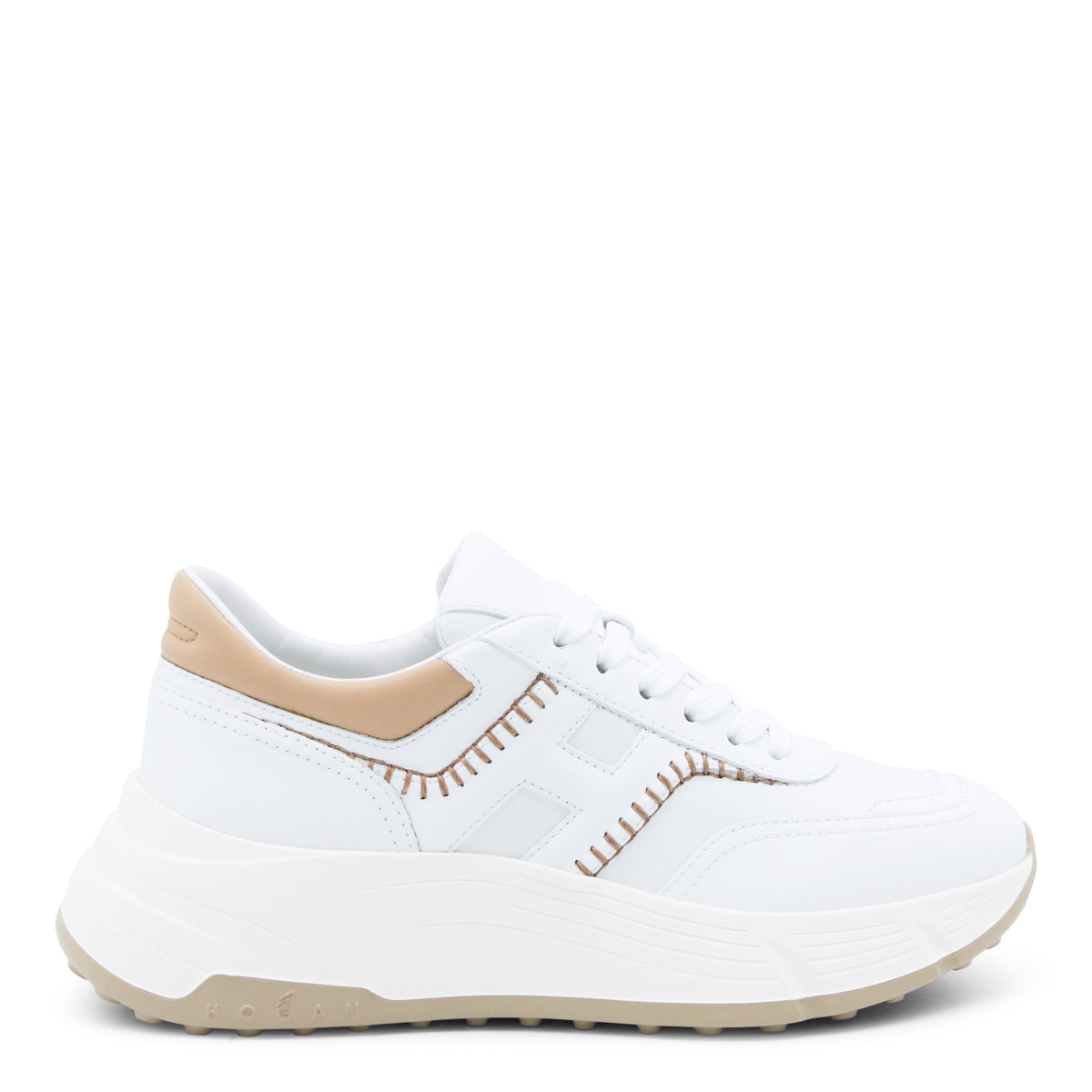 WHITE AND BEIGE LEATHER HI-FI SNEAKERS