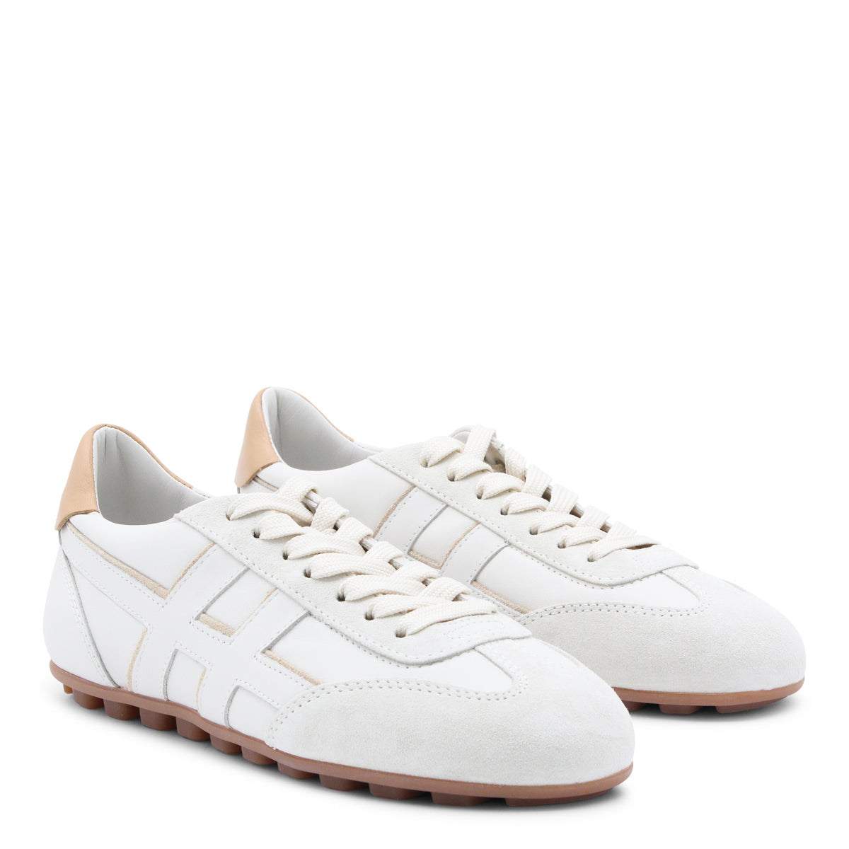 WHITE AND SAND LEATHER SNEAKERS