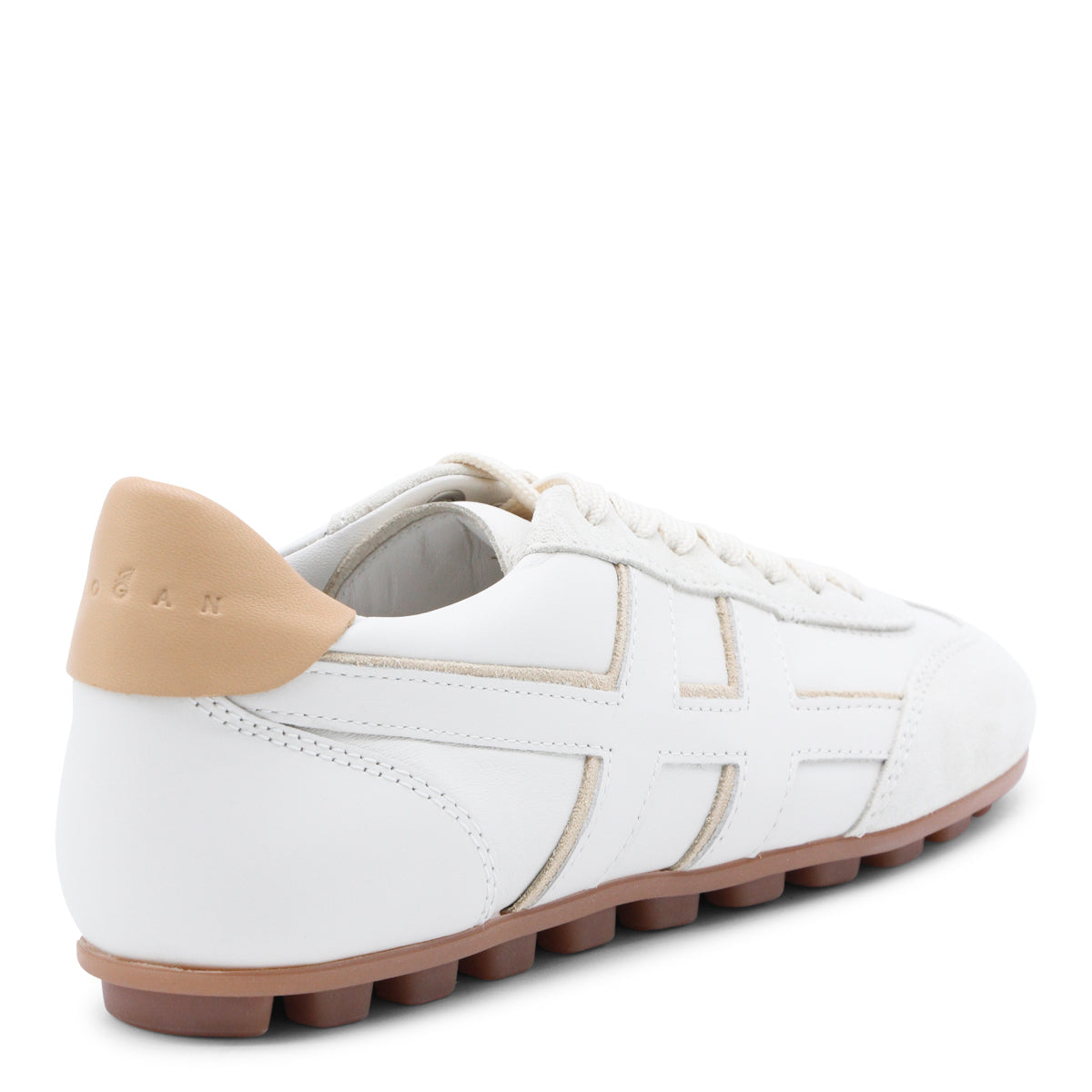 WHITE AND SAND LEATHER SNEAKERS