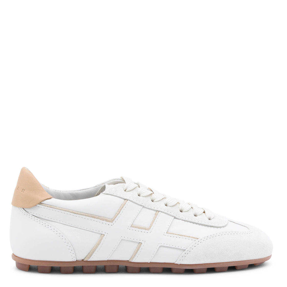 WHITE AND SAND LEATHER SNEAKERS