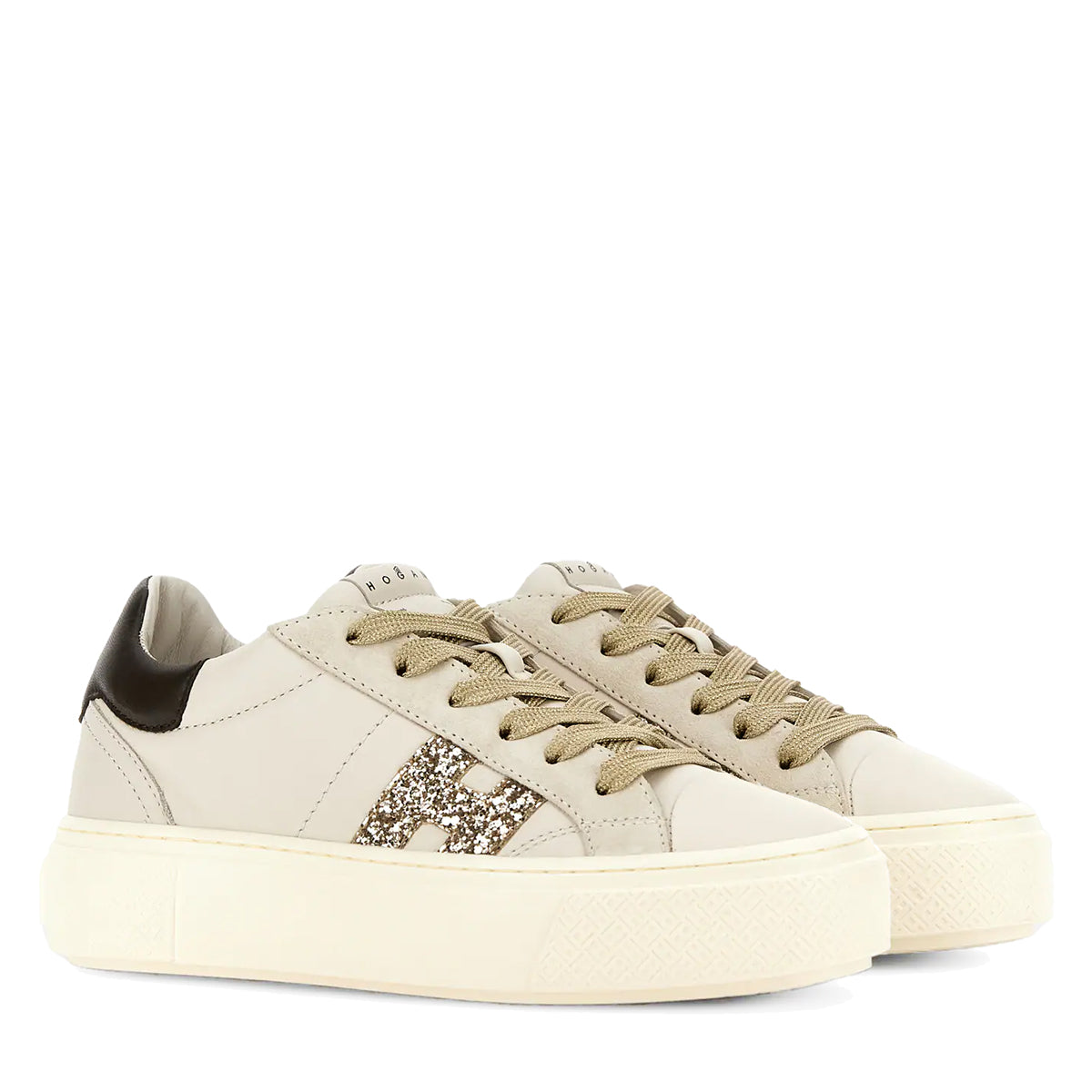 BEIGE AND BROWN LEATHER CROSSWIND SNEAKERS