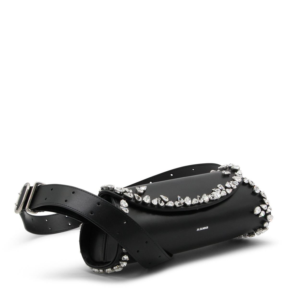 BLACK LEATHER CANNOLO SMALL CROSSBODY BAG