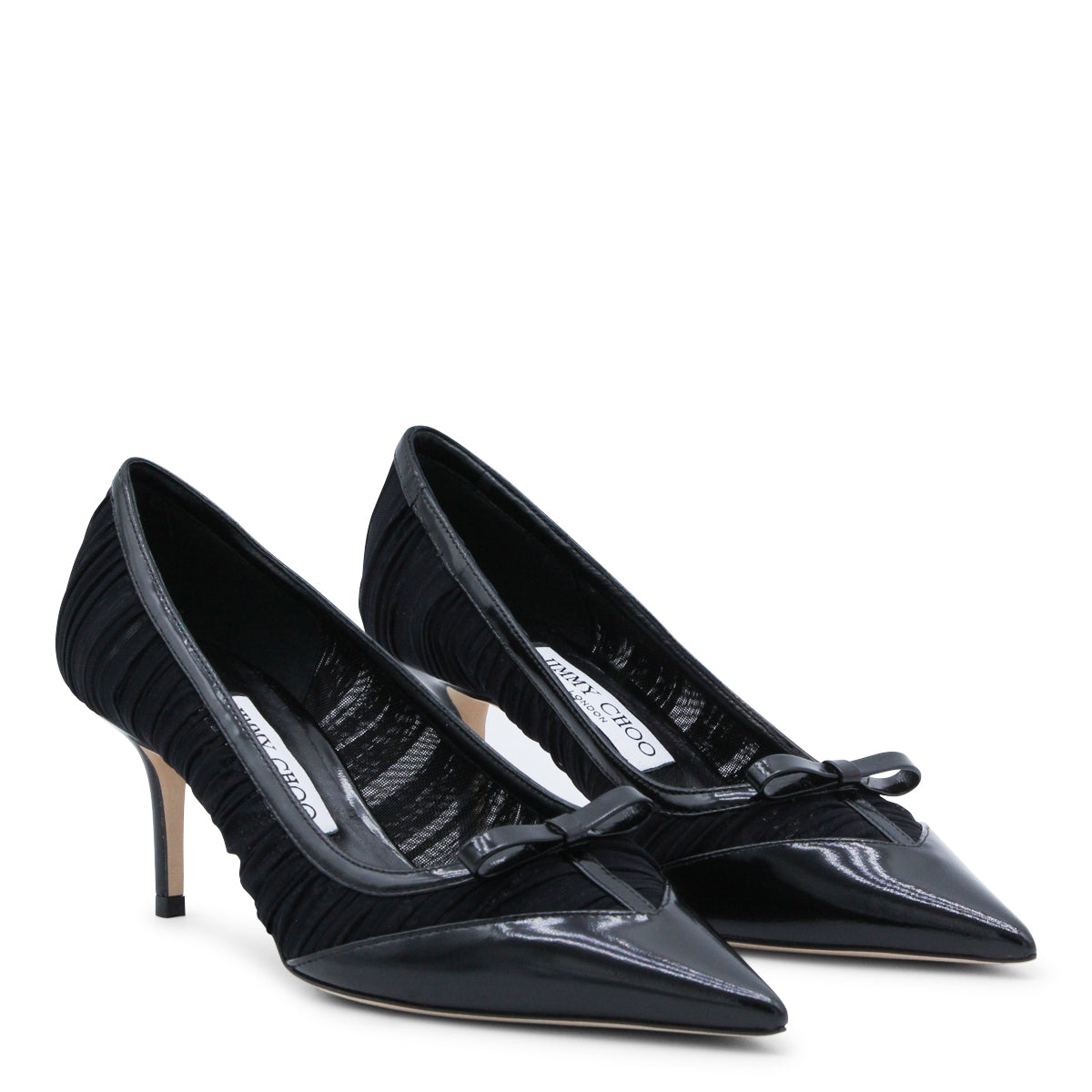 BLACK LEATHER LOVE MESH PUMPS