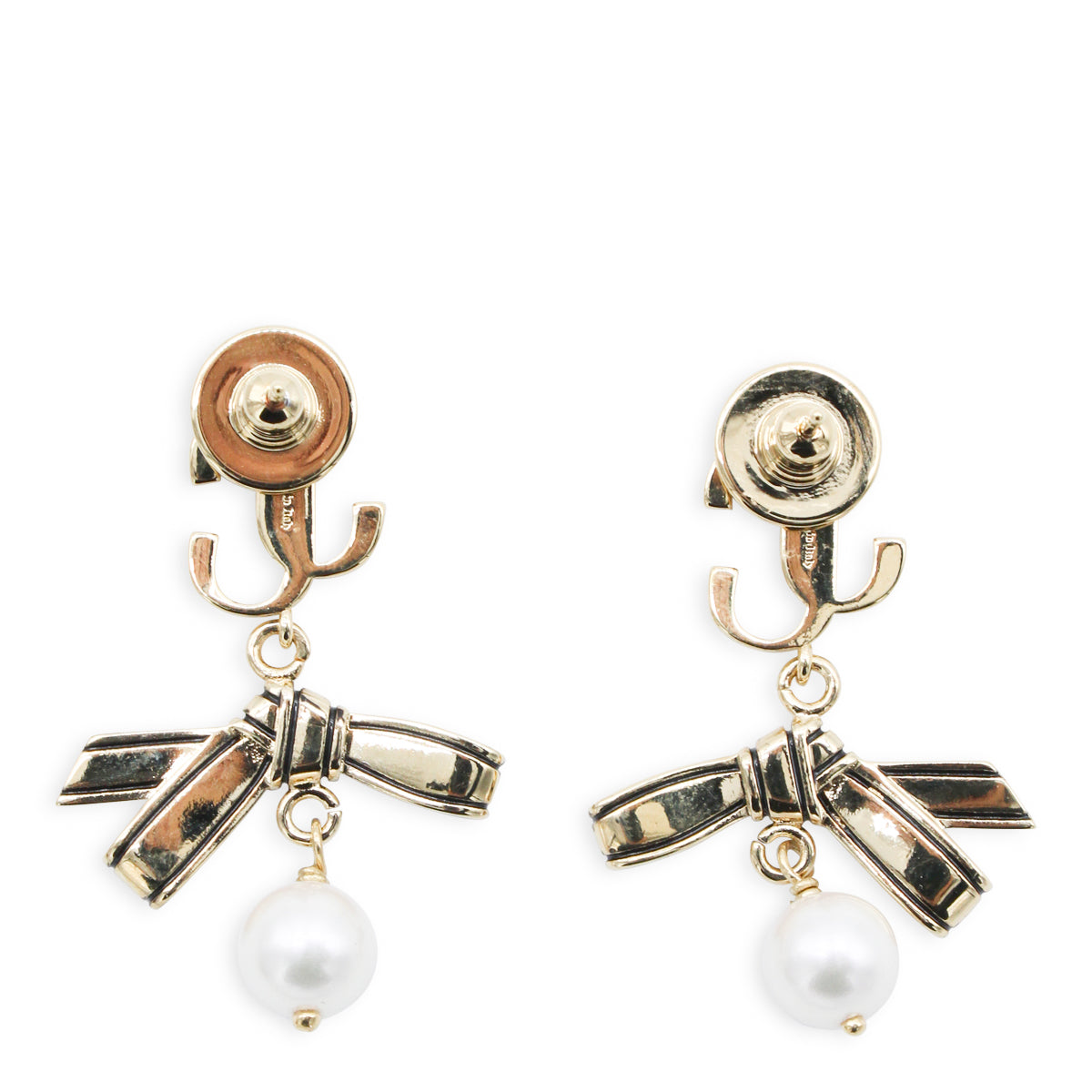 GOLD AND PEARL BRASS EARRINGS
