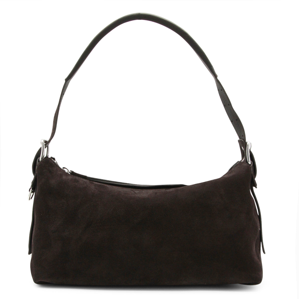 EBONY BROWN LEATHER BELTED BAGUETTE SHOULDER BAG