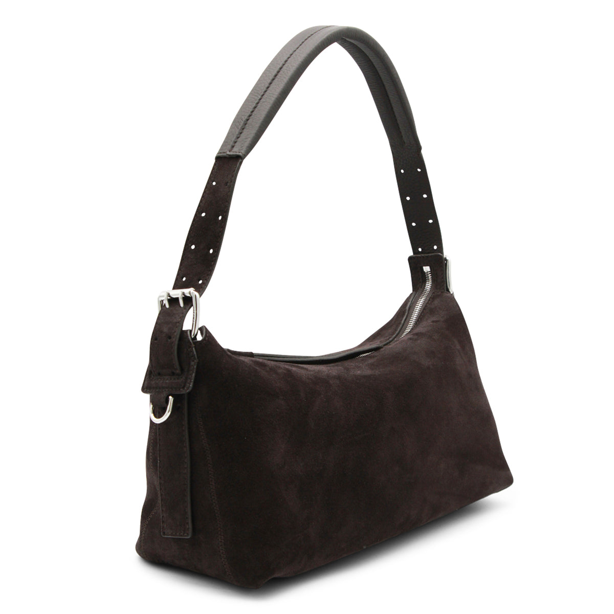 EBONY BROWN LEATHER BELTED BAGUETTE SHOULDER BAG