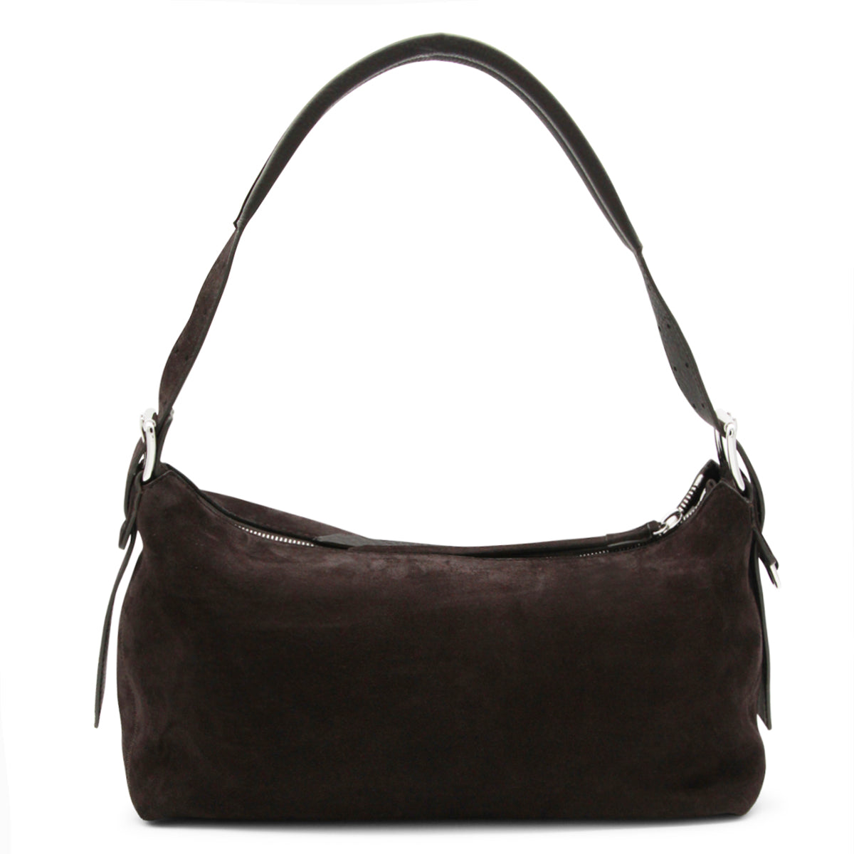 EBONY BROWN LEATHER BELTED BAGUETTE SHOULDER BAG