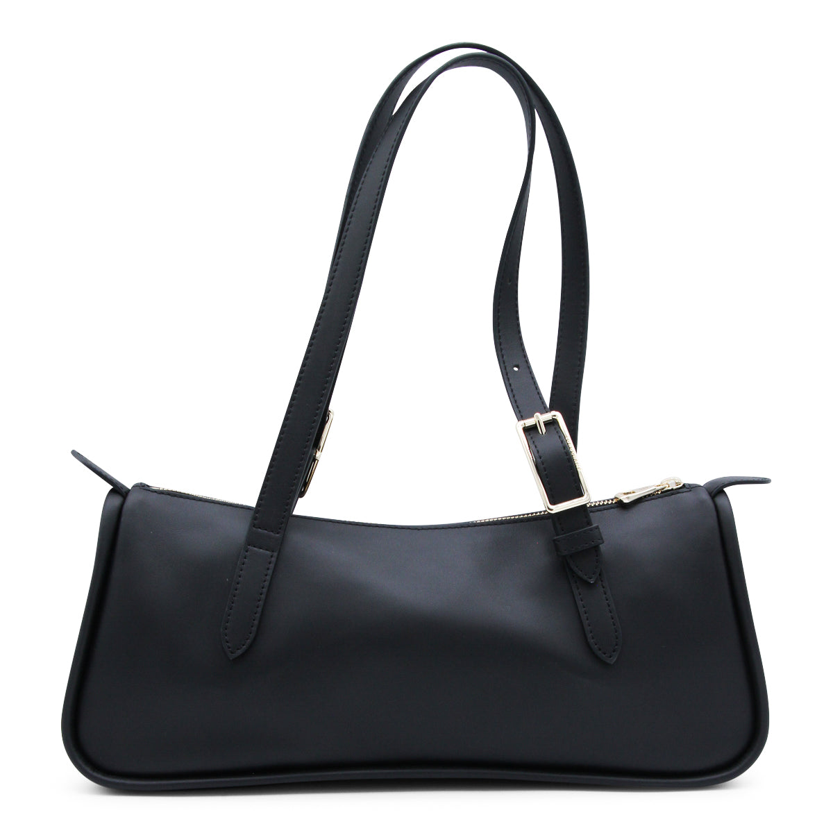BLACK LEATHER LOOONG SAC SHOULDER BAG