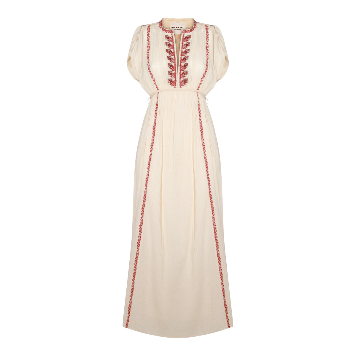 BEIGE AND RED VISCOSE DRESS