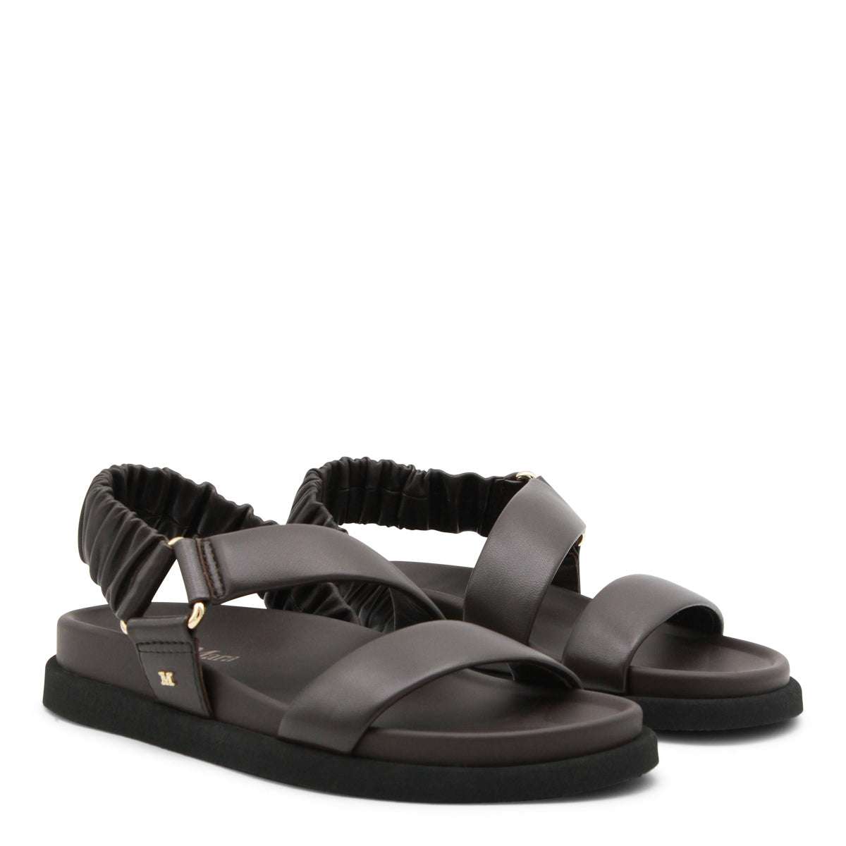 CHOCOLATE BROWN LEATHER MACRO SANDALS FLATS