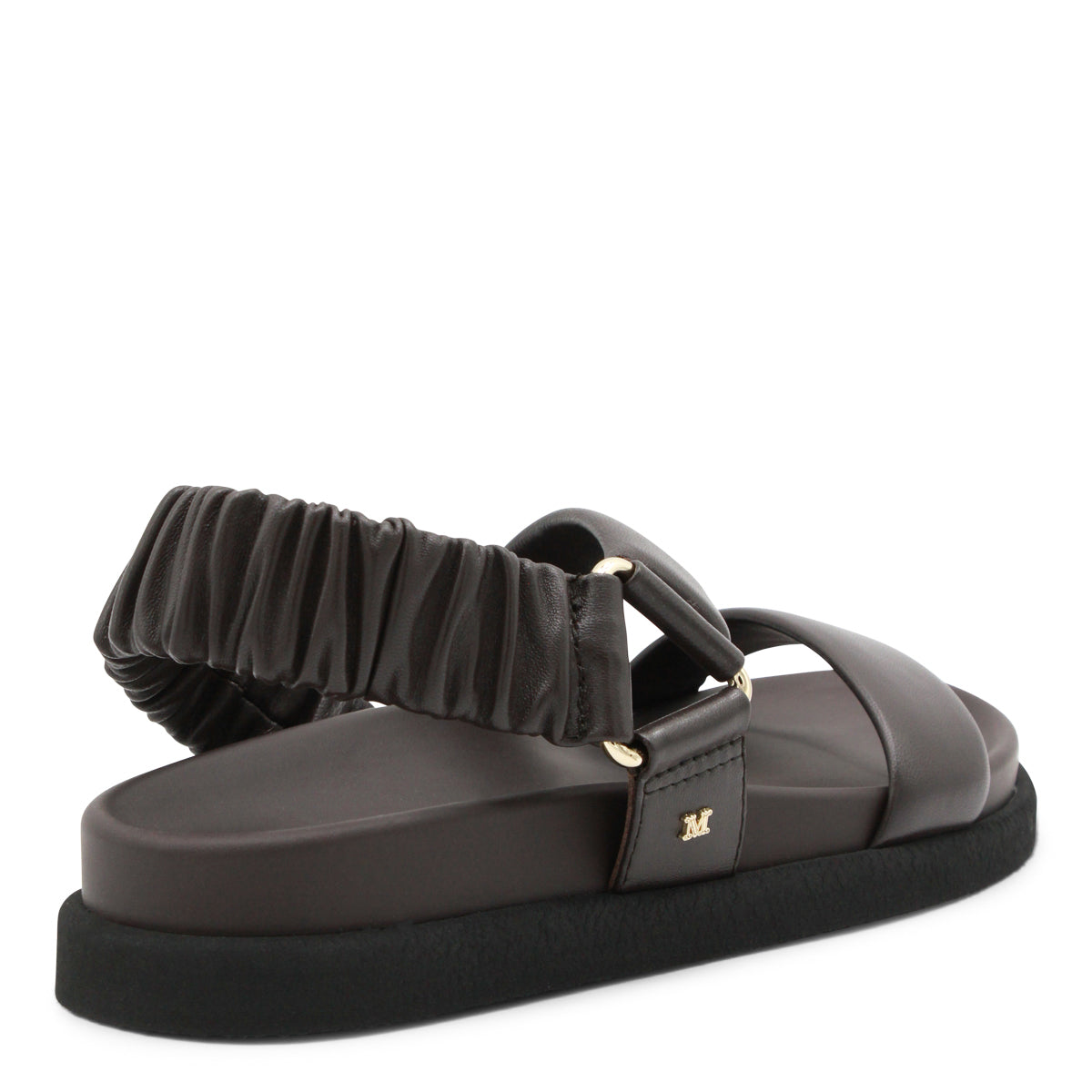 CHOCOLATE BROWN LEATHER MACRO SANDALS FLATS