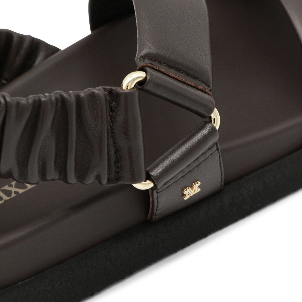 CHOCOLATE BROWN LEATHER MACRO SANDALS FLATS