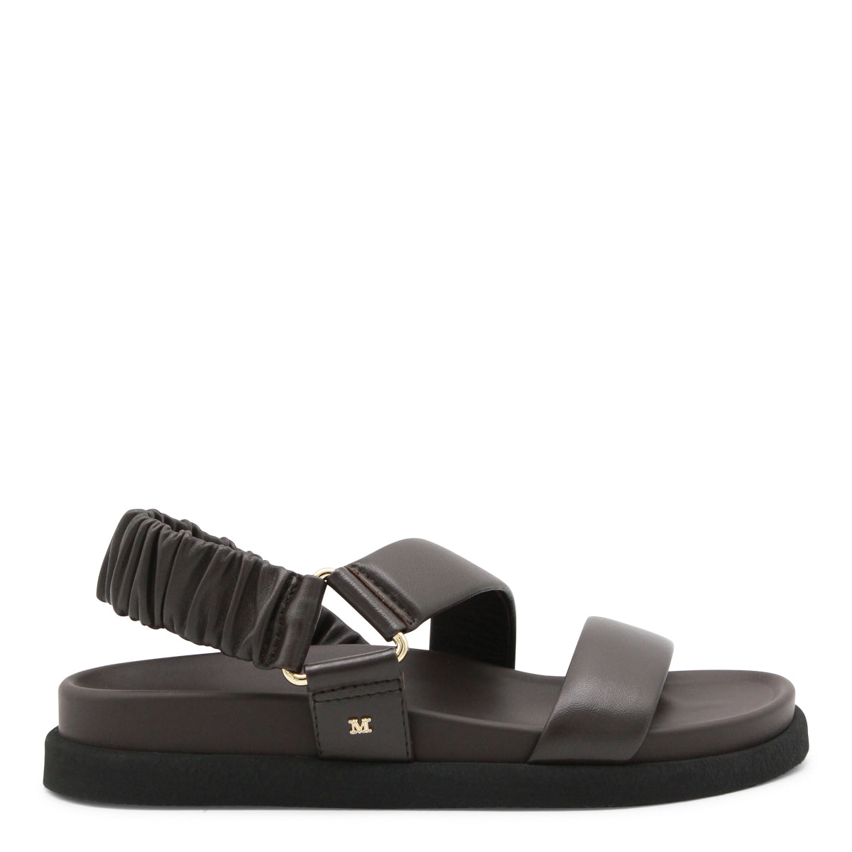 CHOCOLATE BROWN LEATHER MACRO SANDALS FLATS
