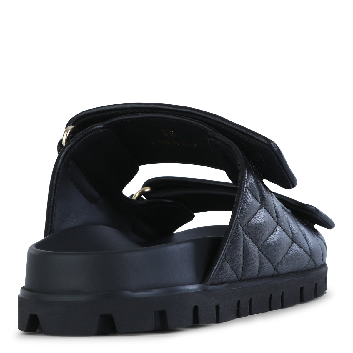 BLACK LEATHER LETTERING FLATS