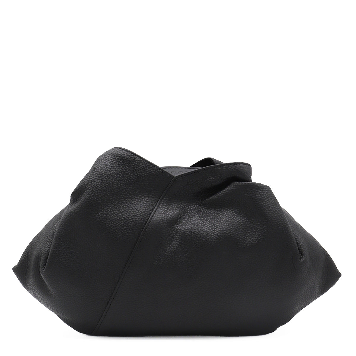 BLACK LEATHER JAPANESE DRAPED MINI TOP HANDLE BAG