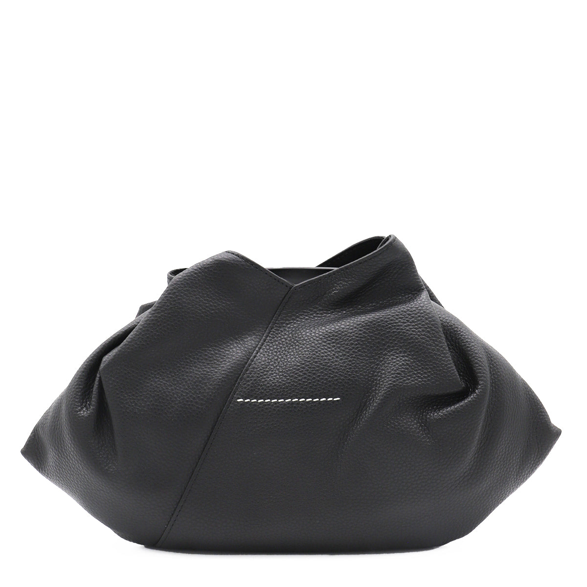 BLACK LEATHER JAPANESE DRAPED MINI TOP HANDLE BAG