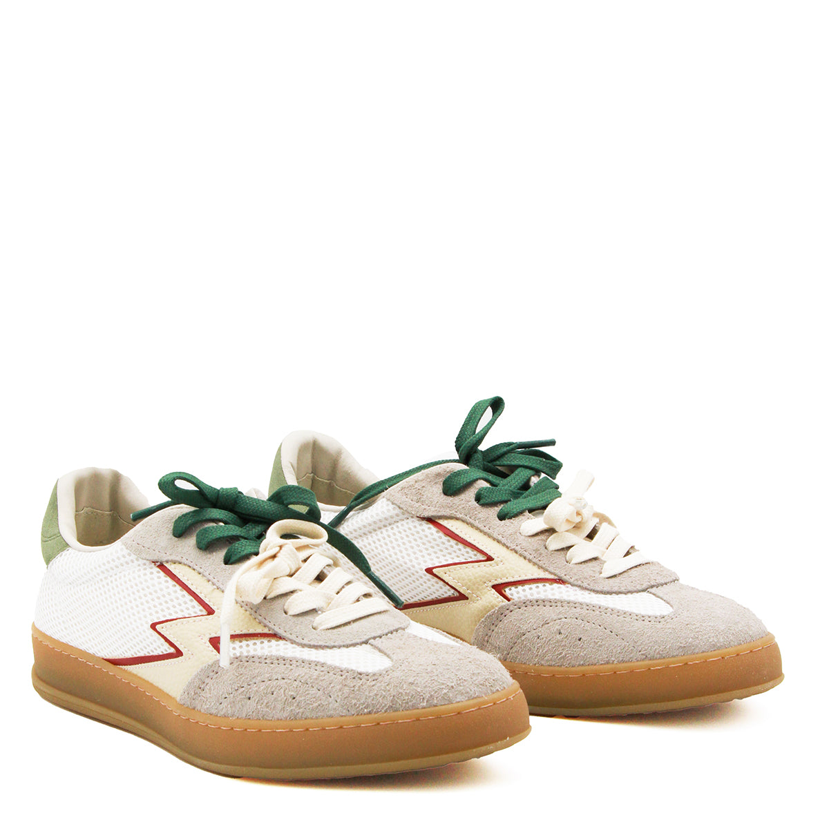 WHITE AND GREEN LEATHER SNEAKERS