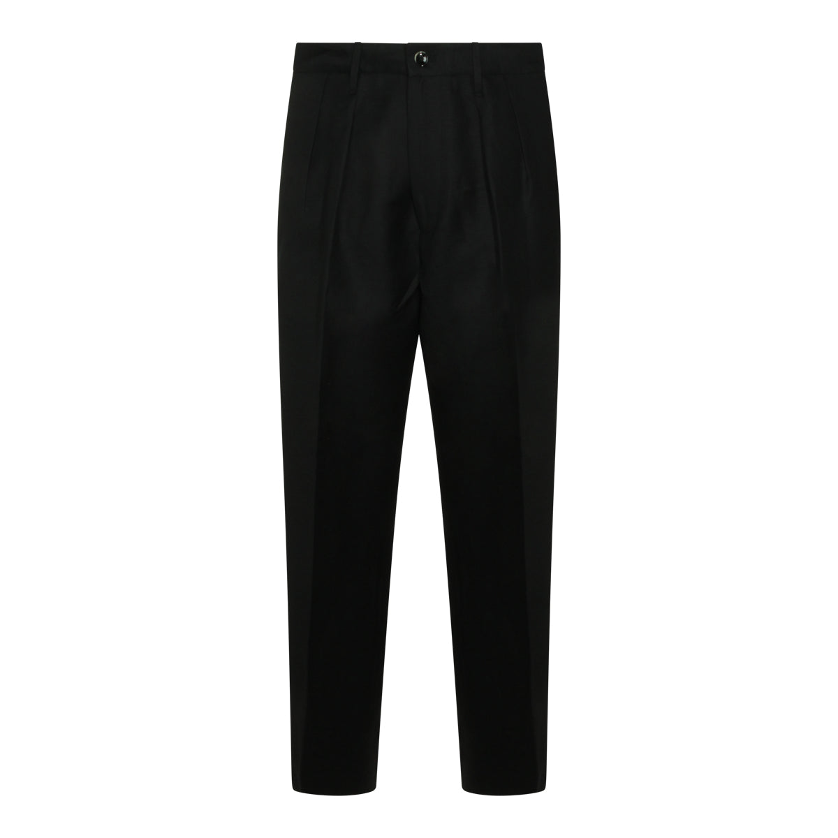 BLACK WOOL AND LINEN BLEND PANTS