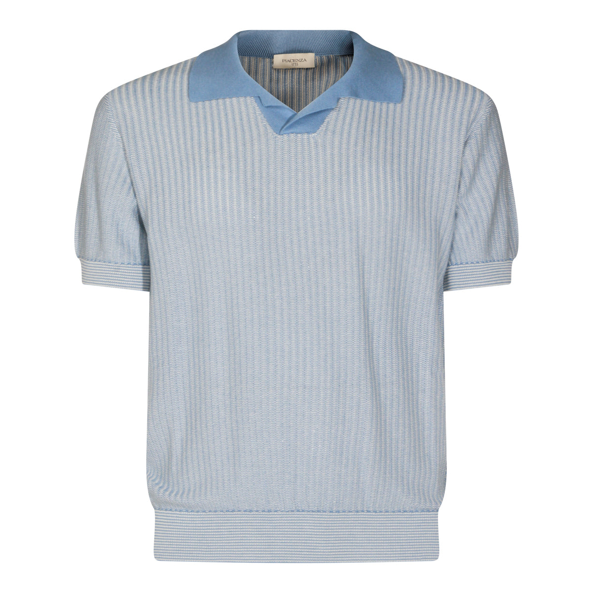 LIGHT BLUE SILK AND COTTON BLEND POLO SHIRT