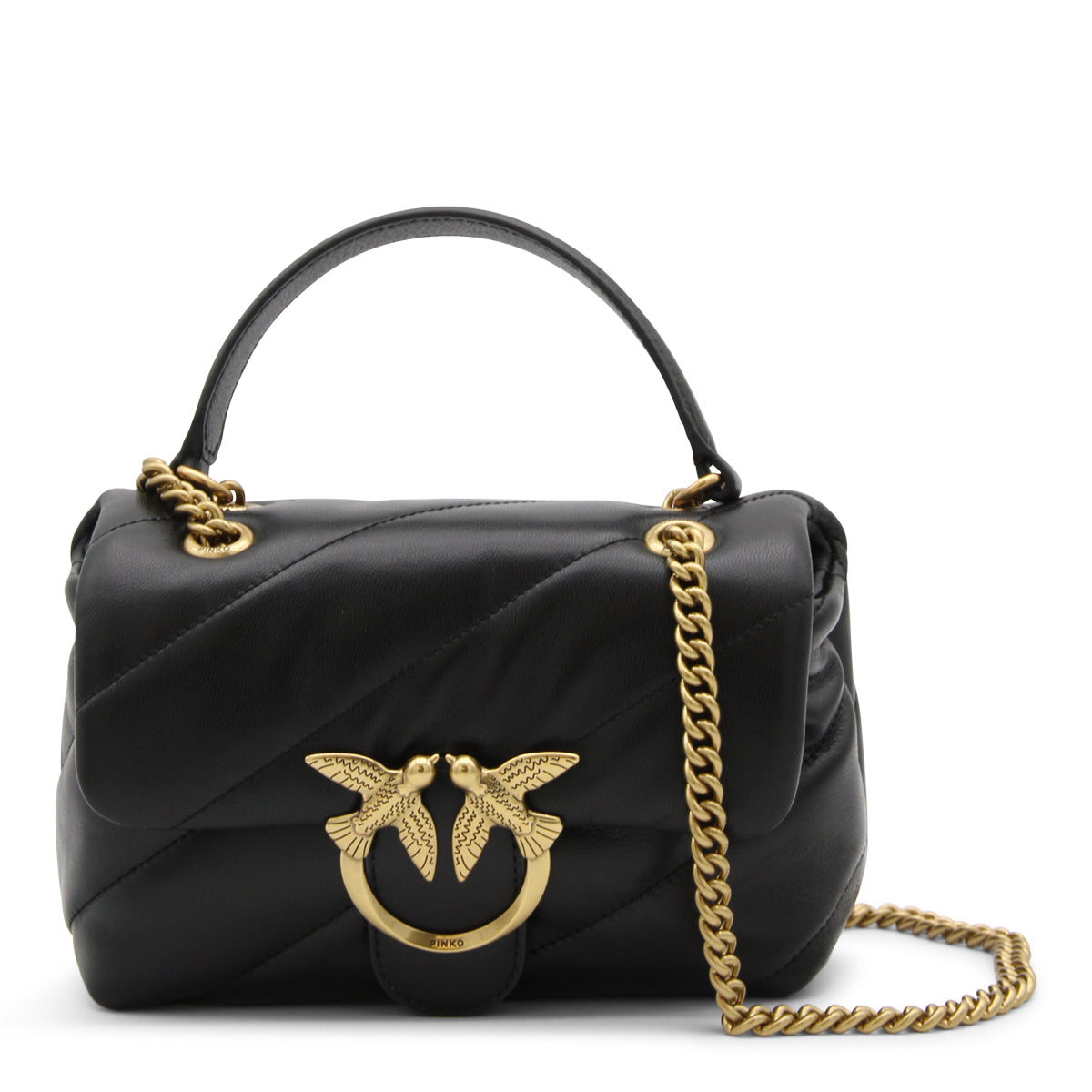 BLACK LEATHER LOVE PUFF CROSSBODY BAG