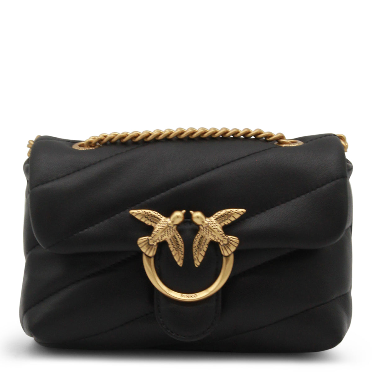 BLACK LEATHER BABY LOVE PUFF SHOULDER BAG